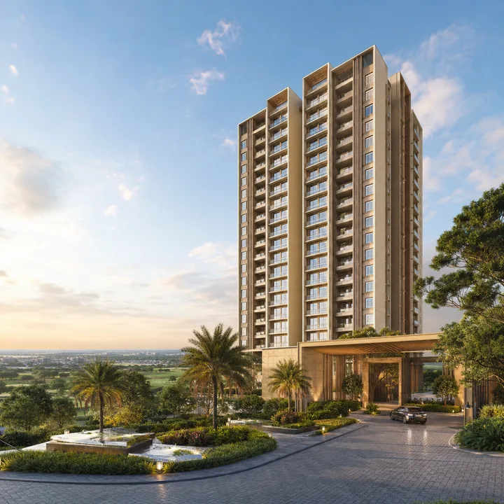 Godrej MSR City — Phase 3 G+15 tower rising over the landscaped township arrival court